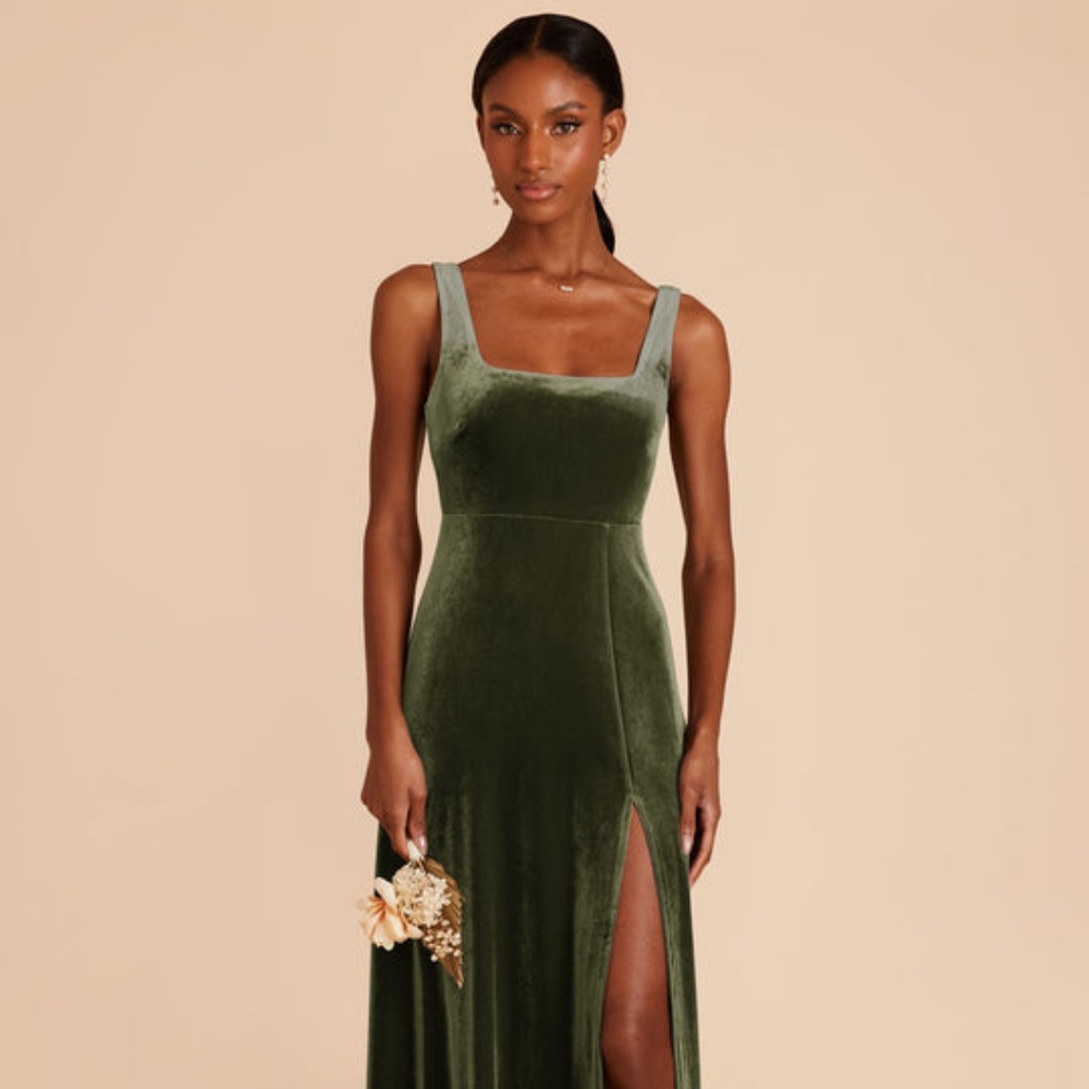 Birdy Grey Alex Velvet Olive Green Medium Bridesmaid Dress